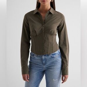 Express Longsleeve Button Up Corset Olive Green